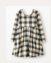Long Sleeve Skater Dress with Pockets | Green/Almond Oil Plaid