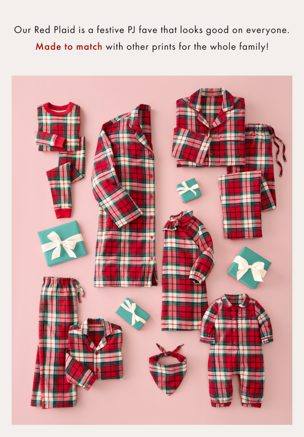 Our Red Plaid is a festive PJ fave that looks good on everyone. Made to match with other prints for the whole family!