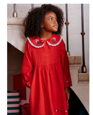 Balloon Sleeve Collared Corduroy Dress with Pockets | Ribbon Red