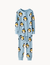 Cute Penguins on Robin Egg Blue Holiday HannaSoft™ Stretch Pajama Set