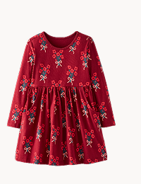 Bouquets on Beet Red Long Sleeve Everywhere Dress with Pockets