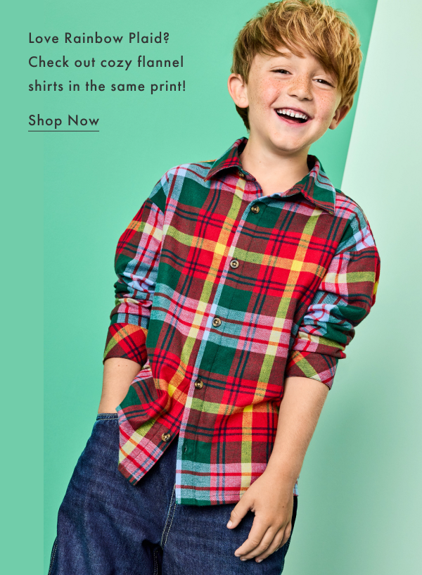 Love rainbow plaid? Check out cozy flannel shirts in the same print! SHOP NOW