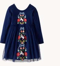 Long Sleeve Tulle Embroidered Dress