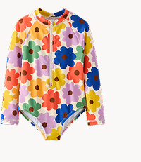 One-Piece Rashguard Swimsuit | Multicolored Spring Daisies on Ecru