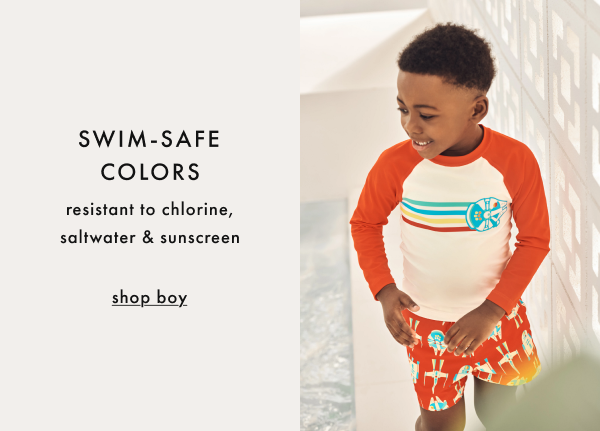 SWIM-SAFE COLORS resistant to chlorine, saltwater & sunscreen | shop boy
