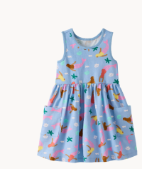 Sleeveless Playground Dress with Pockets | Floral Mermaids on Picnic Sky Sleeveless Playground Dress with Pockets | Floral Mermaids on Picnic Sky
