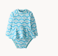 Baby One-Piece Skirted Rashguard Swimsuit | Scalloped Stripes on Feather Blue Baby One-Piece Skirted Rashguard Swimsuit | Scalloped Stripes on Feather Blue