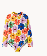 One-Piece Rashguard Swimsuit | Multicolored Spring Daisies on Ecru One-Piece Rashguard Swimsuit | Multicolored Spring Daisies on Ecru