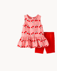 Baby Sleeveless Tiered Dress & Biker Shorts Set | Summer Cherries