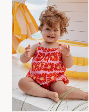 Baby Sleeveless Muslin Bubble Romper | Funky Floral on Azalea Pink
