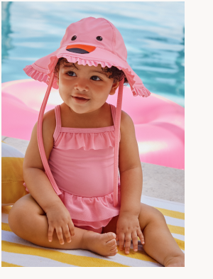 Baby One-Piece Flamingo Swimsuit & Swim Hat Set | Flamingos on Azalea Pink