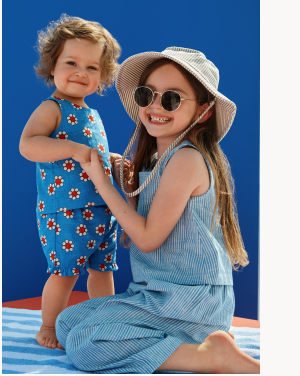 Baby Poplin Crossback Top & Shorts Set | Red Flowers on Swedish Sky
