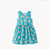 Sleeveless Playground Dress with Pockets | Rainbow Fish on Majorca Blue