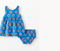 Baby Bow Back Dress & Bloomers Set | Red Flowers on Swedish Sky