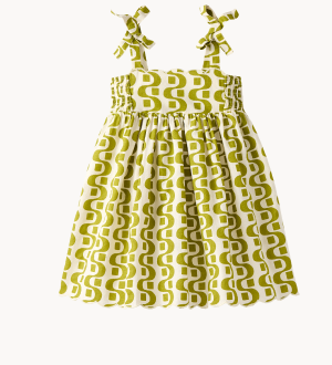 Sleeveless Linen Bow Strap Dress | Groovy Stripes on Ecru