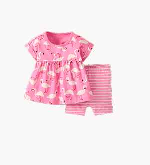 Baby Tunic Top & Shorts Set | Flamingos on Azalea Pink