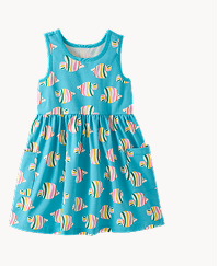 Sleeveless Playground Dress with Pockets | Rainbow Fish on Majorca Blue