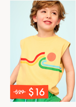 Sleeveless Graphic T-Shirt | Rainbow Wave on Custard
