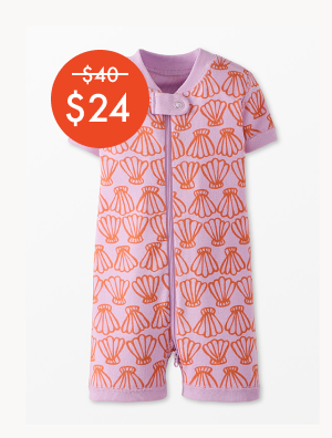 Sunset Reef Simple Seashells on Tea Rose Baby 2-Way Zip Shortie Sleeper