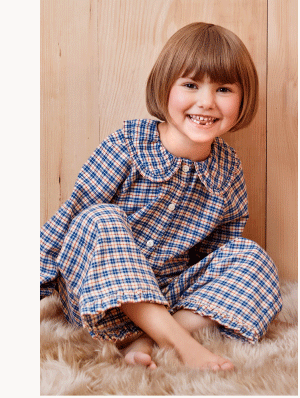 Holiday Ruffle Flannel Pajama Set | Blue Checkered Plaid