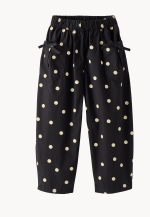 Poplin Dot Bow Pocket Pants - Dots on Black