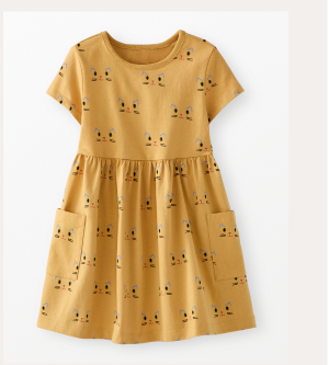 Playground Dress with pockets | Cat Face on Fall Leaf