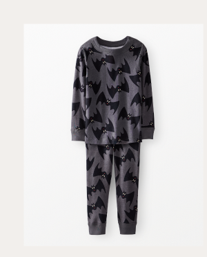 Kids Halloween Long John Pajama Set | Batty on Granite Grey