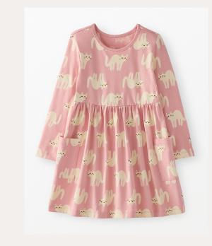 Halloween Long Sleeve Playground Dress with Pockets | Cats on Powdered Rose