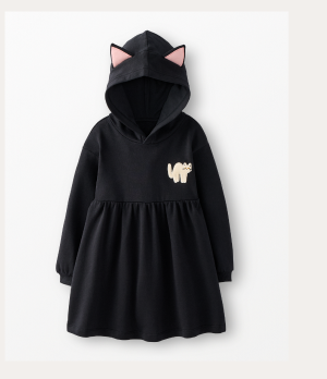 Halloween Long Sleeve French Terry Cat Dress | Halloween Cat