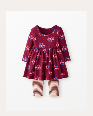 Baby Long Sleeve Skater Dress & Leggings Set | Flowers on Cherry Lacquer