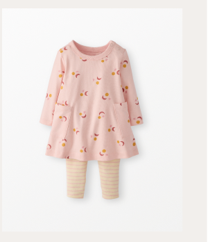 Baby Holiday Long Sleeve Pocket Dress & Leggings Set | Sun, Moon and Stars on Pink Cream