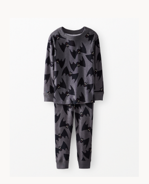 Kids Halloween Long John Pajama Set | Batty on Granite Grey