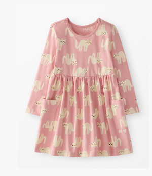 Halloween Long Sleeve Playground Dress with Pockets | Cats on Powdered Rose