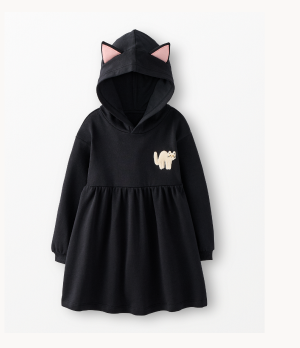 Halloween Long Sleeve French Terry Cat Dress | Halloween Cat