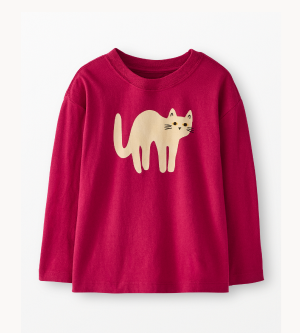 Halloween Long Sleeve Classic Fit Graphic T-Shirt | Cats on Raspberry