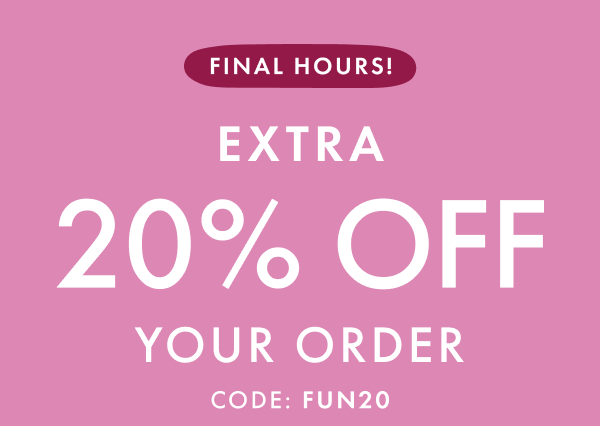 3 DAYS ONLY! | EXTRA 20% OFF YOUR ORDER | CODE: FUN20