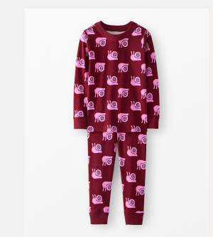 Kids Long John Pajama Set | Snail on Cherry Lacquer