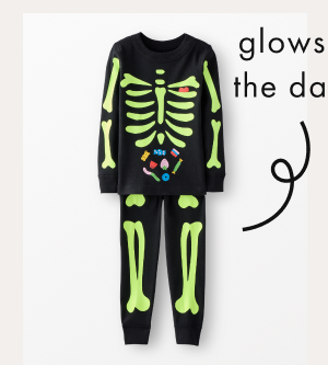 Kids Halloween Glow-in-the-Dark Long John Pajama Set | Skeleton