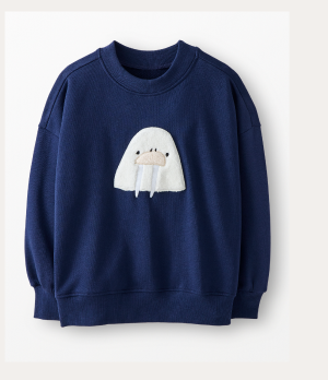 Oversized French Terry Graphic Sweatshirt | Wally Walrus on Navy