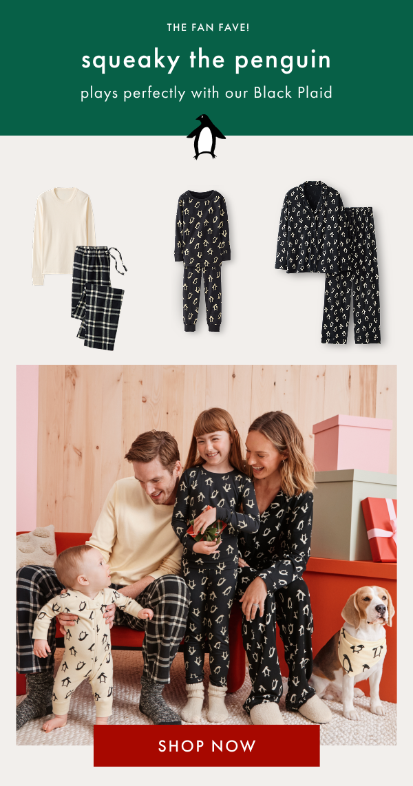 THE FAN FAVE! | squeaky the penguin | plays perfectly with our Black Plaid | SHOP NOW THE FAN FAVE! | squeaky the penguin | plays perfectly with our Black Plaid | SHOP NOW