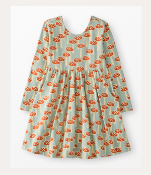Long Sleeve Skater Dress with Pockets | Mushrooms on Seafoam
