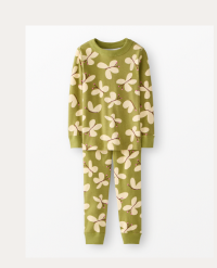Kids Long John Pajama Set | Butterflies on Moss Green