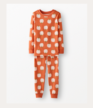 Kids Halloween HannaSoft™ Stretch Long John Pajama Set | Perfect Pumpkins on Orange