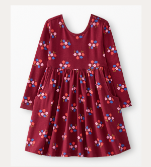 Long Sleeve Skater Dress with Pockets | Flowers on Cherry Lacquer