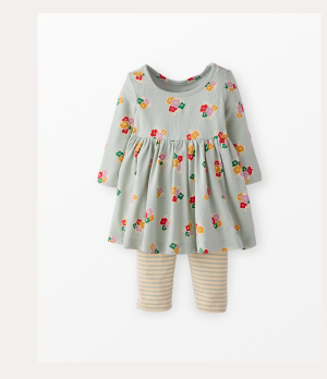 Baby Long Sleeve Skater Dress & Leggings Set | Flower Bunch on Seafoam