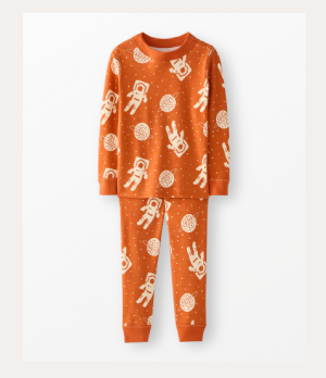 Kids Long John Pajama Set | Astronauts on Bisque