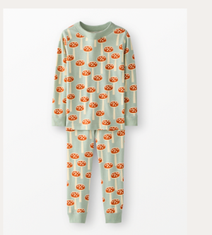 Kids Long John Pajama Set | Mushrooms on Seafoam