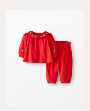 Baby Embroidered Corduroy Top & Pants Set | Ribbon Red Baby Embroidered Corduroy Top & Pants Set | Ribbon Red