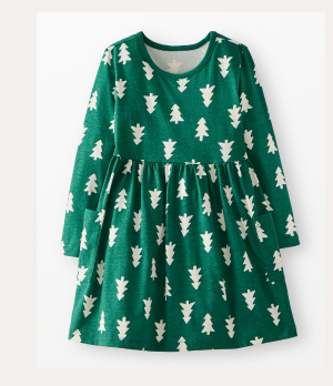 Holiday Long Sleeve Playground Dress with Pockets | Happy Trees on Green Holiday Long Sleeve Playground Dress with Pockets | Happy Trees on Green