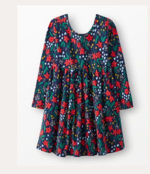 Holiday Long Sleeve Skater Dress with Pockets | Pointsetta Patch on Navy